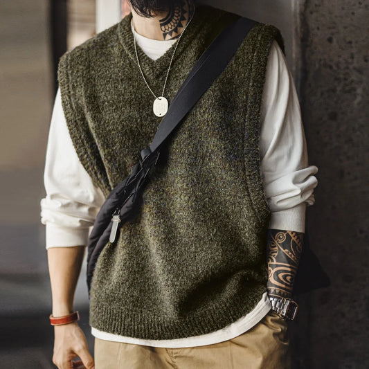 Ashwyn V-Neck Knitted Vest – Men’s Sleeveless Pullover Knitwear Jumper for Autumn Layering
