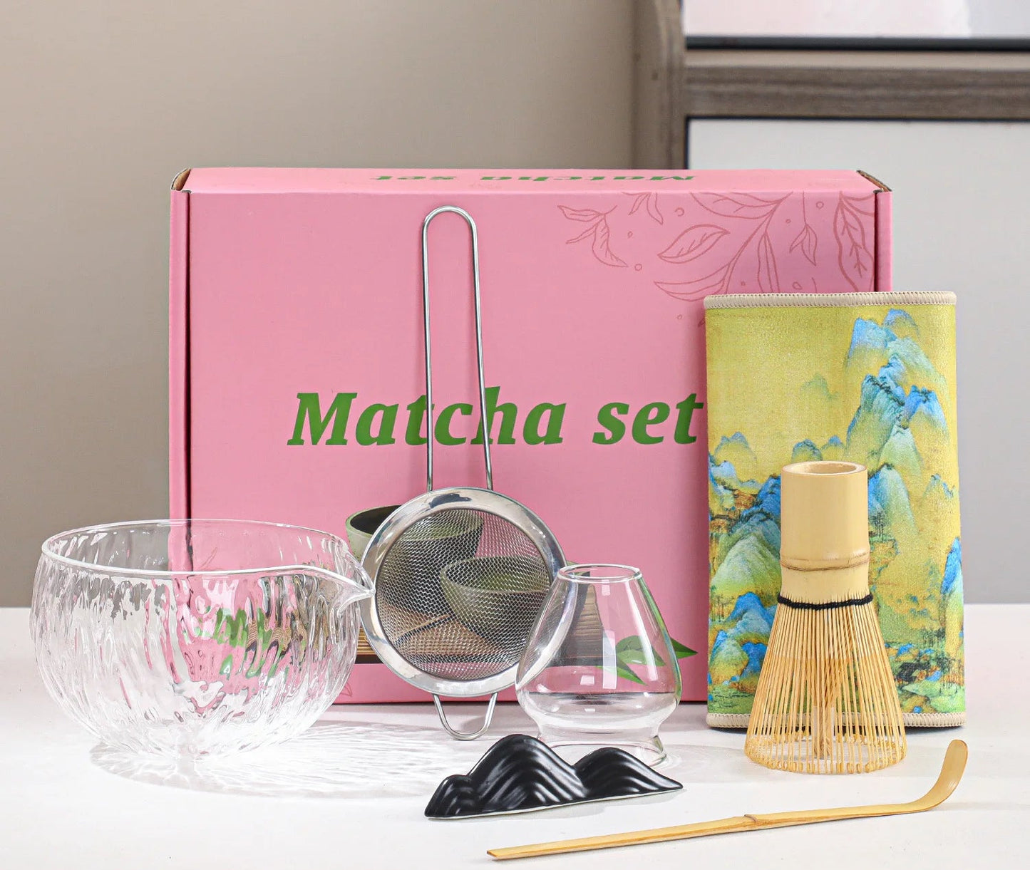 Glass Matcha Tea Set with Bamboo Whisk & Accessories – 4/5/7 Piece Japanese Gift Box