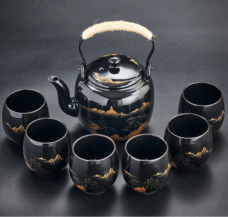 Luxury Ceramic Teapot and Cup Set with Bamboo Handle – Premium Japanese Style Tea Set for Home Entertaining & Perfect Gifting