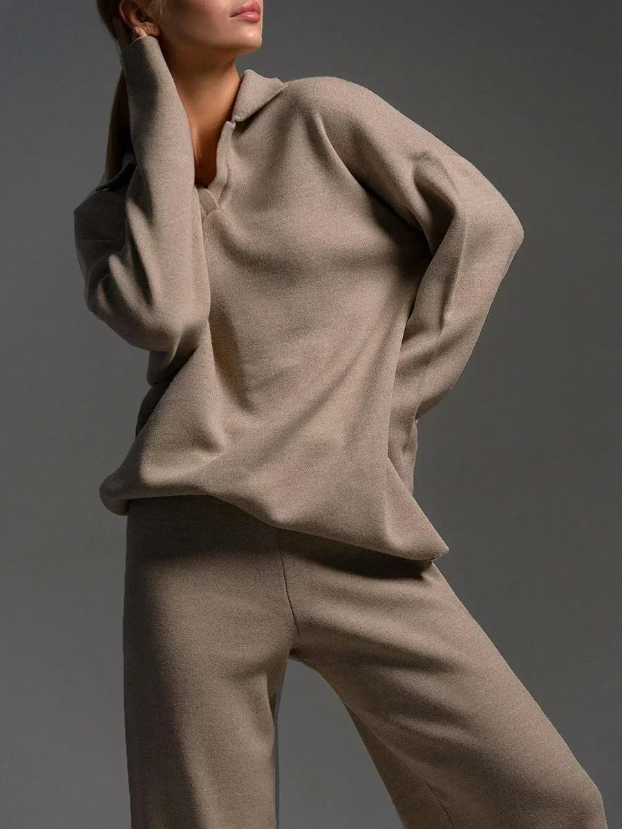 Serelina Relaxed Fit Knit Co-Ord Set – Wide Leg Jumper Lounge Set for Women