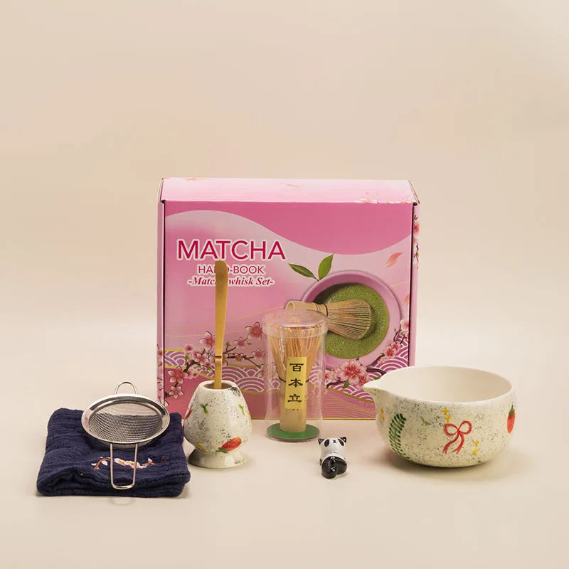 Winter Ribbon Japanese Matcha Set – Ceramic Matcha Bowl & Bamboo Whisk Matcha Gift Kit