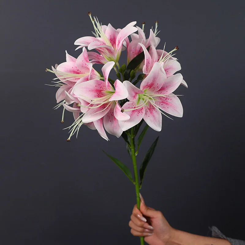 Lilyana Silk Lily Stem – Faux Lily Flower Bouquet with 10 Heads for Tall Vases, Wedding Flowers and Home Décor