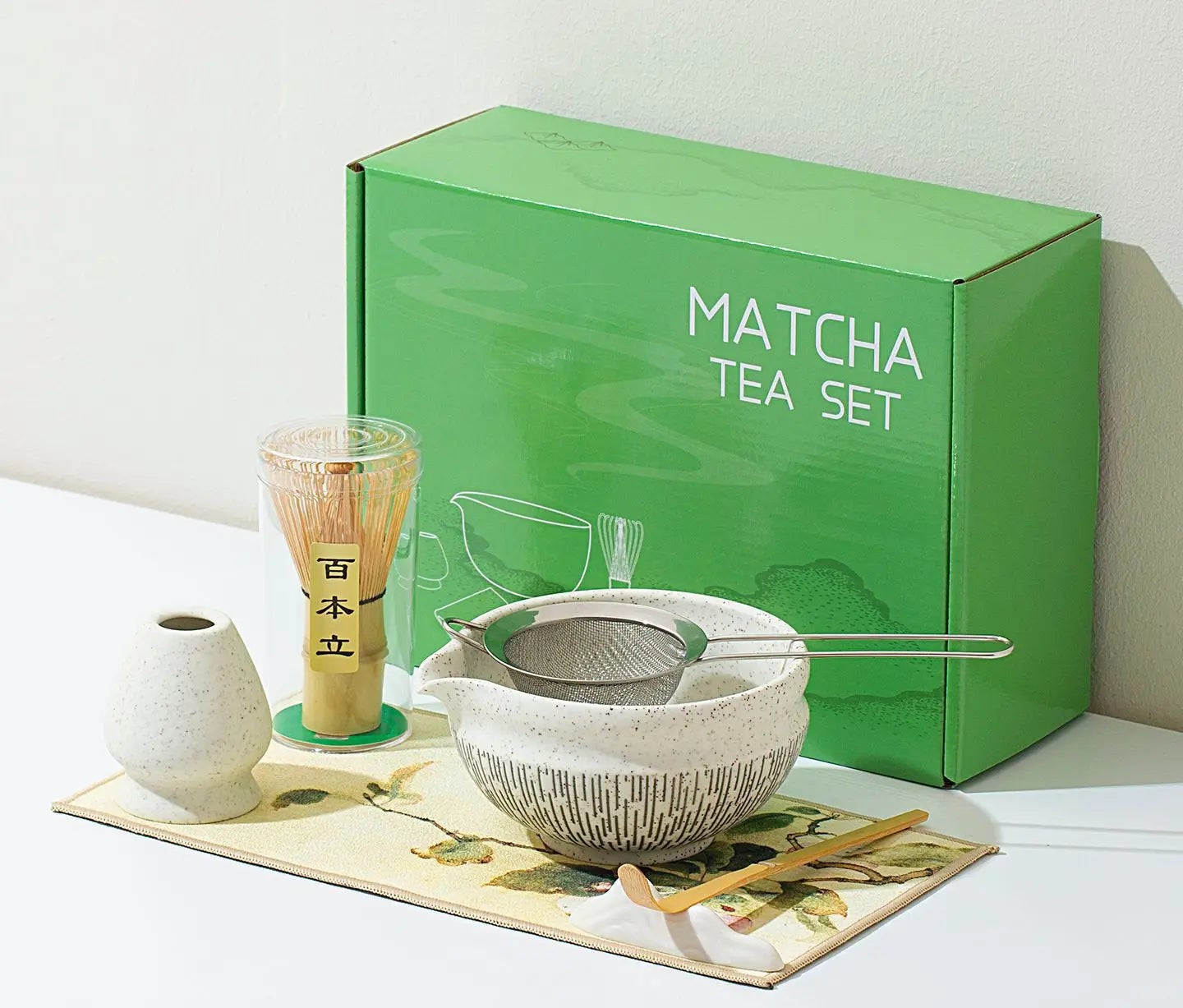 Yunari Japanese Matcha Tea Set – 5 Piece or 7 Piece Matcha Gift Set with Bamboo Whisk, Bowl and Sieve