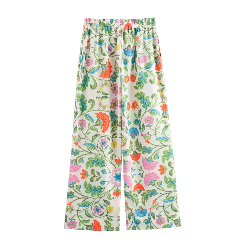 Auretta Floral Co-Ord Set – Long Sleeve Shirt and Wide Leg Trousers Two-Piece in Multi-Colour Print