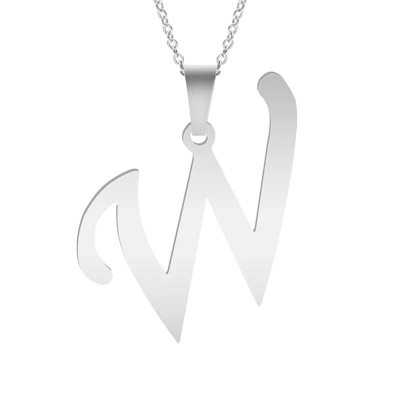 Stainless Steel Initial Necklace – Alphabet Letter Pendant Chain for Women and Men