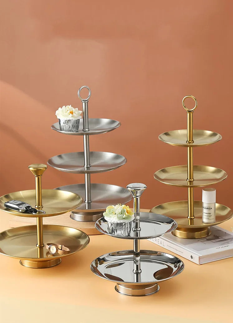 Stainless Steel 2/3 Tier Serving Stand – Gold & Silver Tiered Cake Stand for Afternoon Tea, Weddings & Parties, Fruits, Snacks