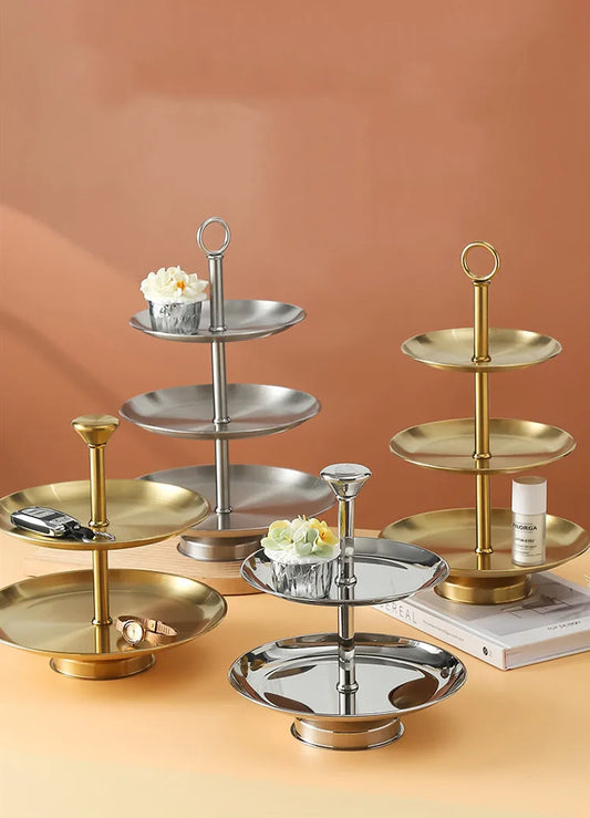 Stainless Steel 2/3 Tier Serving Stand – Gold & Silver Tiered Cake Stand for Afternoon Tea, Weddings & Parties, Fruits, Snacks
