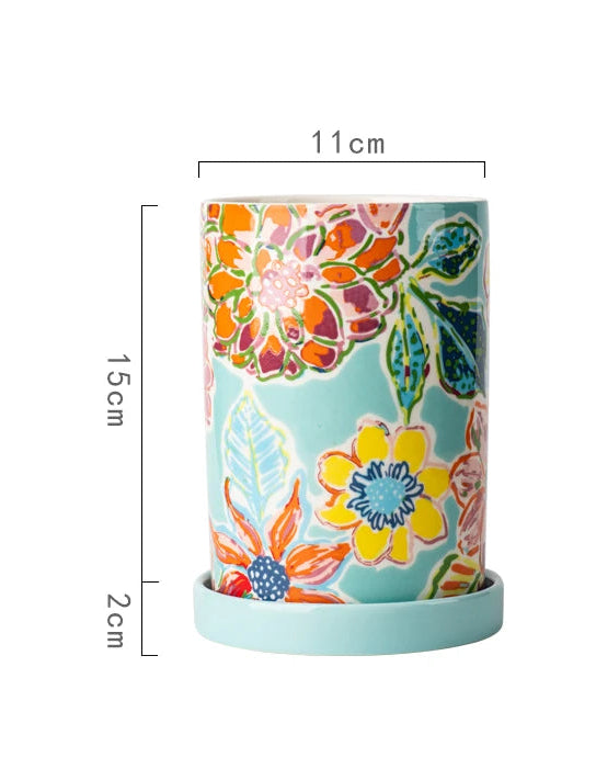 Florielle Ceramic Utensil Holder – Floral Kitchen Storage Jar with Removable Base Tray for Cutlery, Spoons and Countertop Organisation