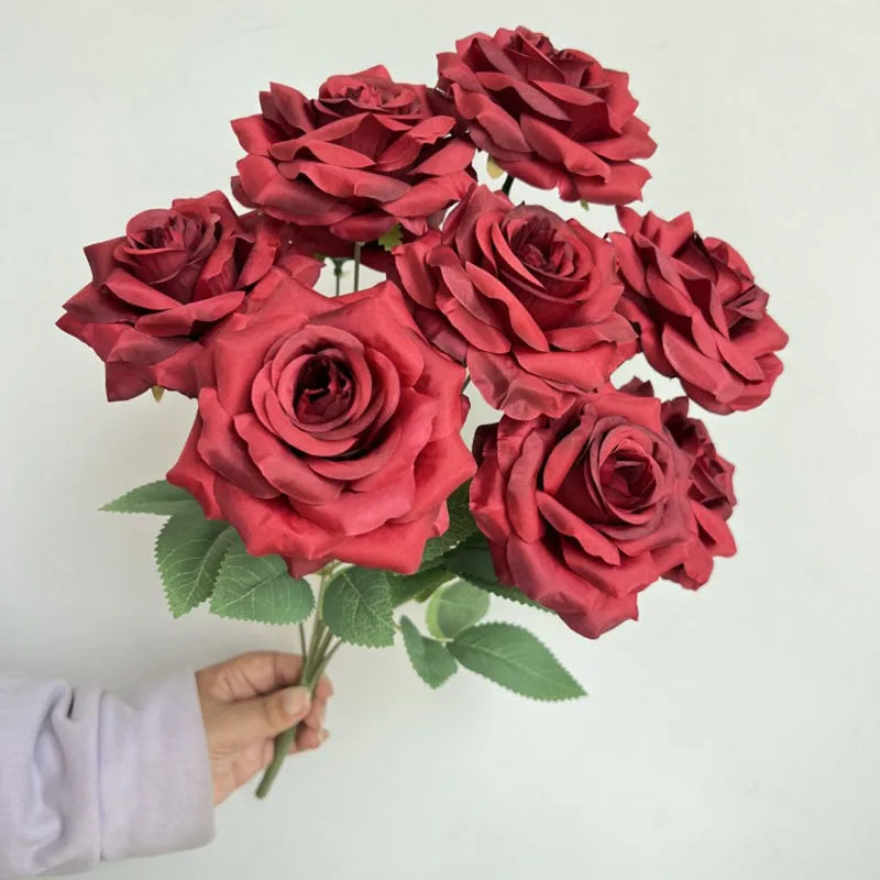 Rosara Silk Rose Bouquet – 9 Head Faux Rose Arrangement Decorative Flower Bunch