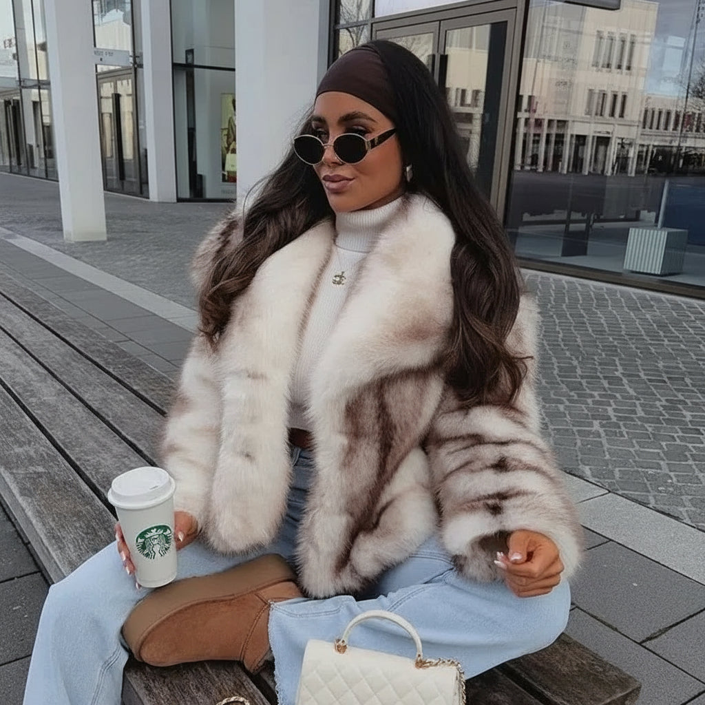 Esmira Cropped Faux Fur Jacket – Plush Mink-Effect Short Coat for Women