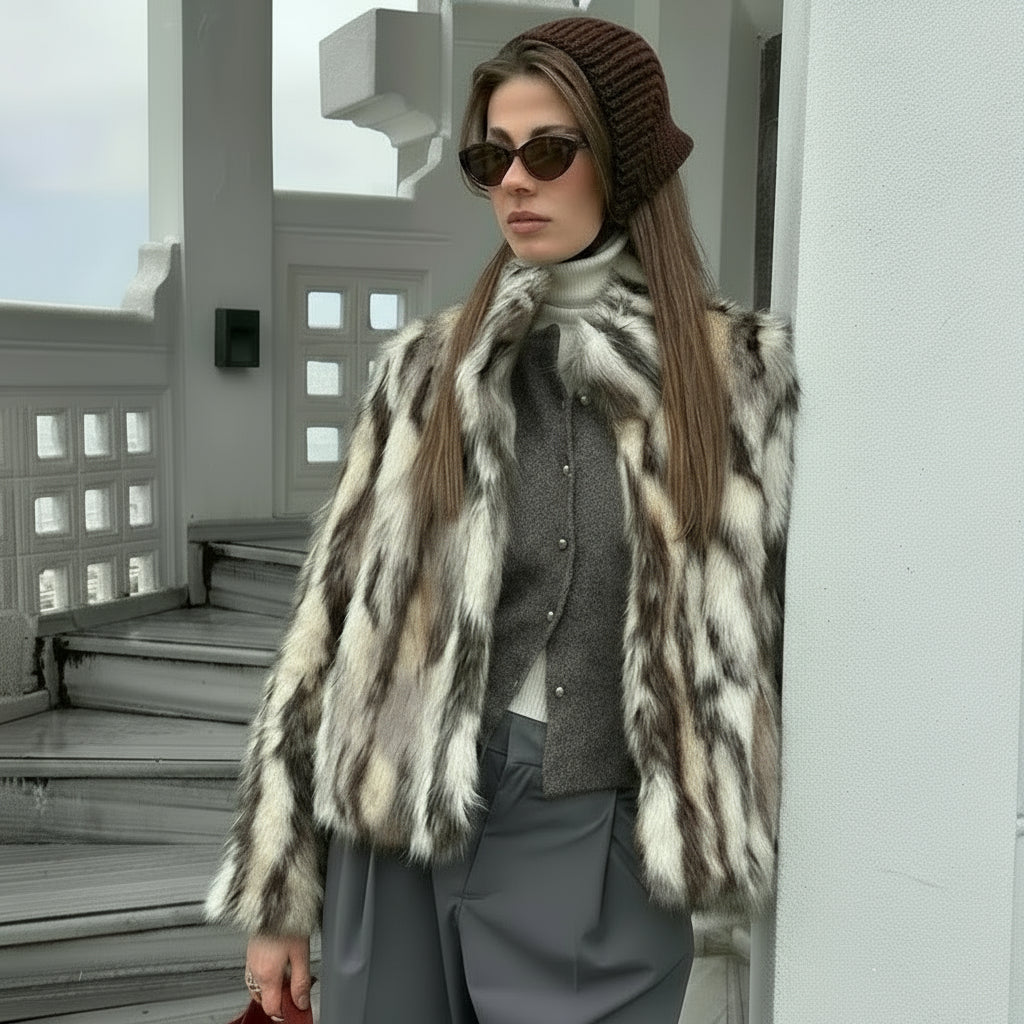 Novella Fur Faux Fur Zebra Print Coat – Statement Animal Print Faux Fur Jacket for Women