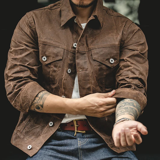 Men’s Brown Button-Up Utility Jacket – Casual Street Style Jacket