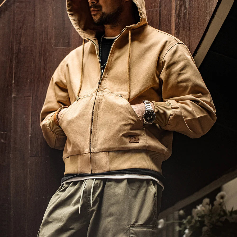 Halston Washed Denim Hooded Jacket – Men’s Lined Heavyweight Zip-Up Outerwear with Drawstring Hood and Inner Pocket