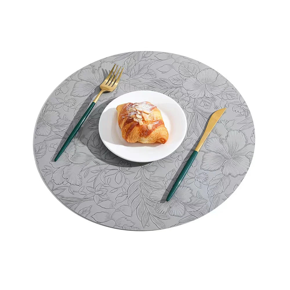 Botanical Round Dining Placemats – Faux Leather Floral Table Mats, Non Slip Wipe Clean Kitchen & Dining Table Mats