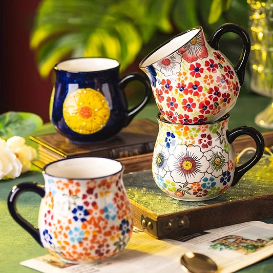 Vintage Floral Coffee and Tea Mug – Colourful Ceramic Cup with Handle