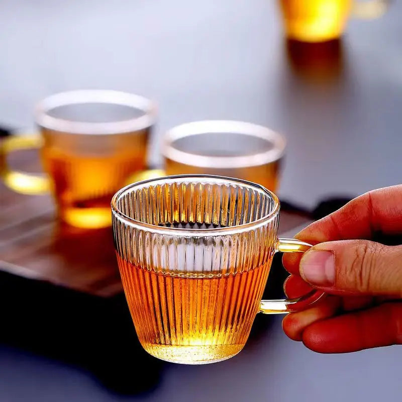 Ripple Glass Cup Set with Gold Handle – Elegant 1, 2 & 6 Piece Tea and Coffee Glassware