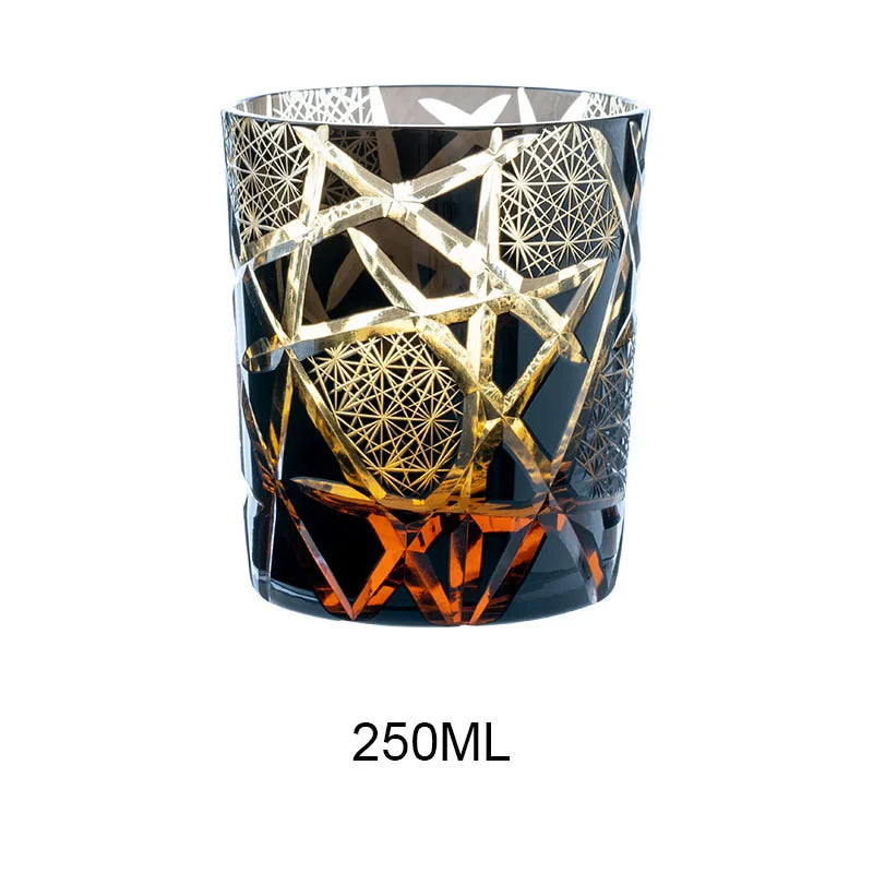 Edo Kiriko-Inspired Hand-Cut Whisky Tumbler – Japanese Crystal Glass Old Fashioned Cup 250ml Luxury Barware Gift