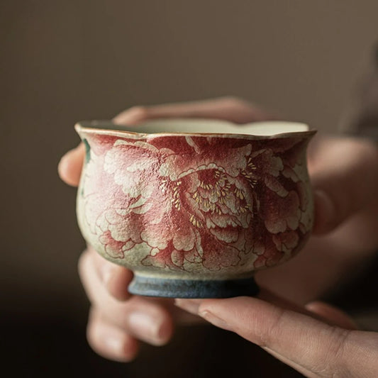 Meihua Handmade Ceramic Tea Cup – Vintage Floral Teacup for Green Tea & Herbal Tea