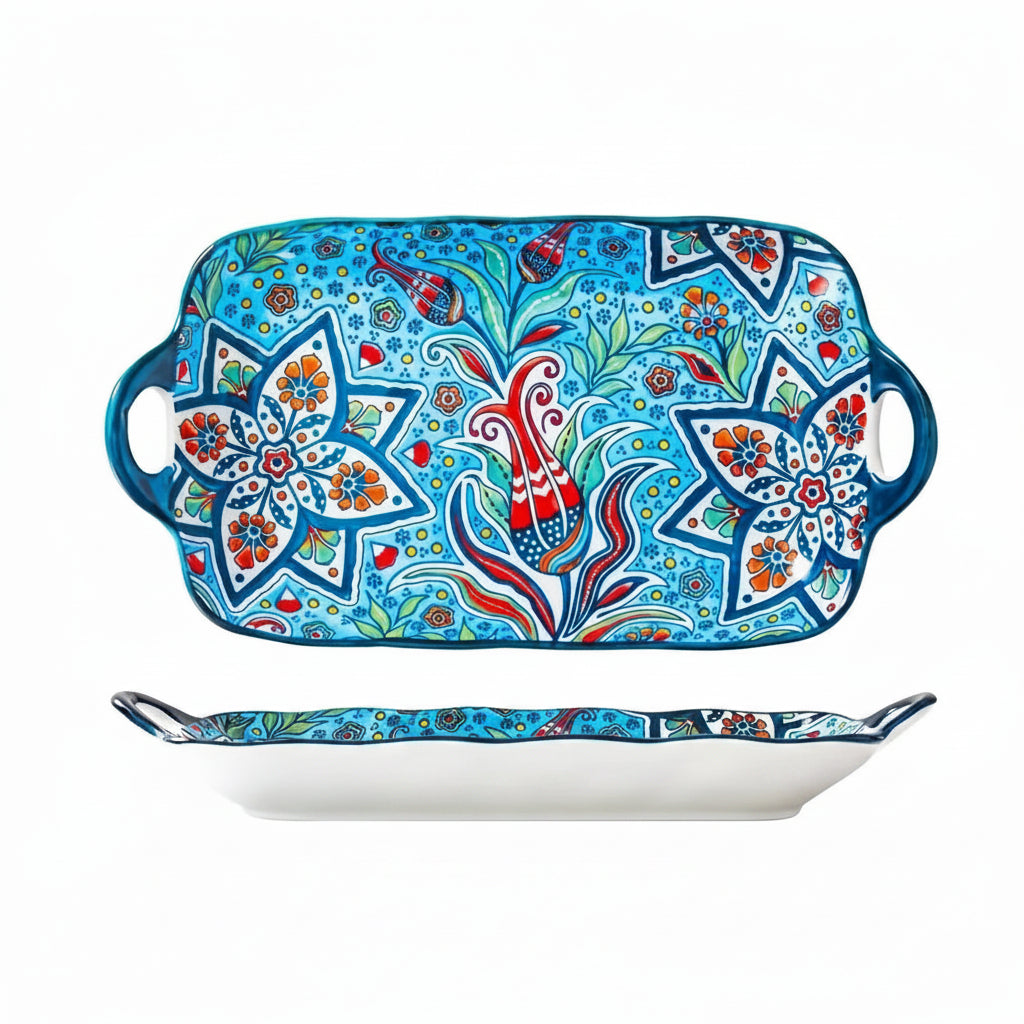 Calvero Ceramic Serving Tray – Rectangular Dish with Handles