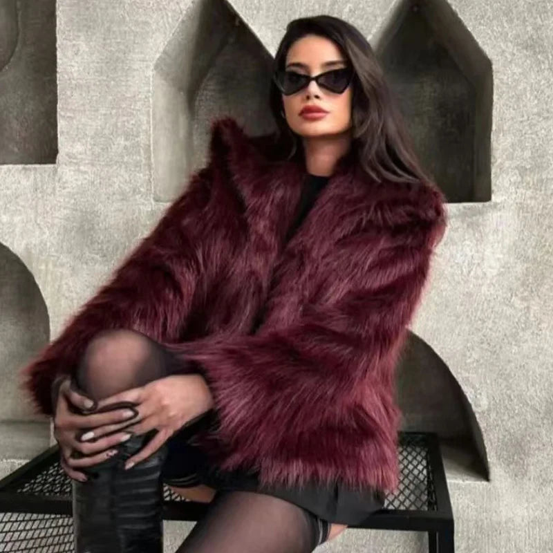 Velvessa Faux Fur Cropped Jacket – Soft Plush Winter Coat in Claret, Brown, Leopard, Black, Grey & White