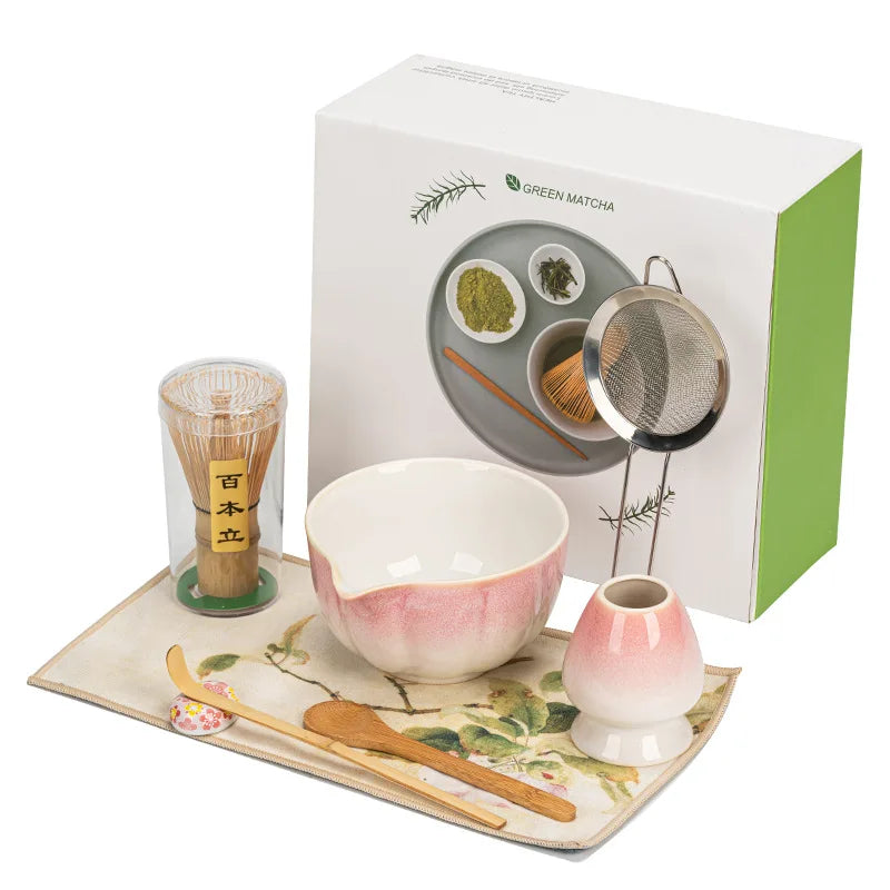 Sakura Bloom Japanese Matcha Tea Set – 8-Piece Matcha Bowl and Whisk Set with Scoop, Strainer & Holder for Traditional Matcha Making