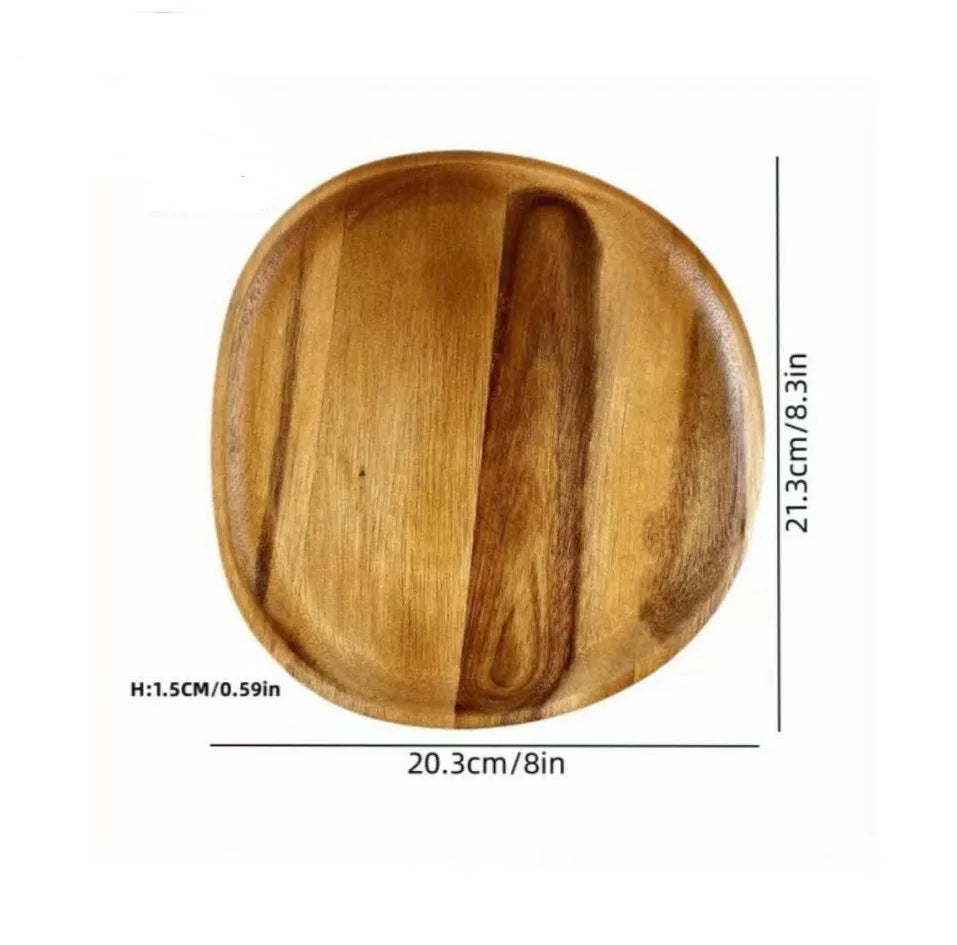 Acacia Wooden Serving Tray – Natural Solid Wood Snack & Food Platter for Coffee, Tea & Appetisers