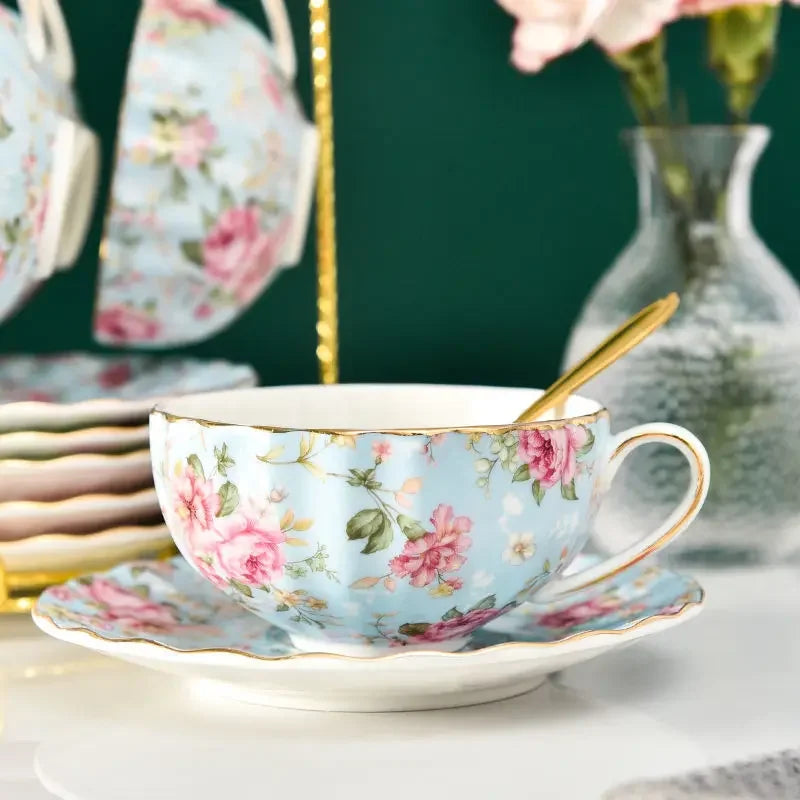 Rosavelle Floral Tea Cup and Saucer Set – Ceramic Coffee Cup