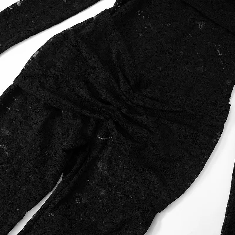 Valerisse Lace Off Shoulder Jumpsuit with Draped Waist Detail – Sheer Bodycon Evening, Party & Special Occasion Jumpsuit