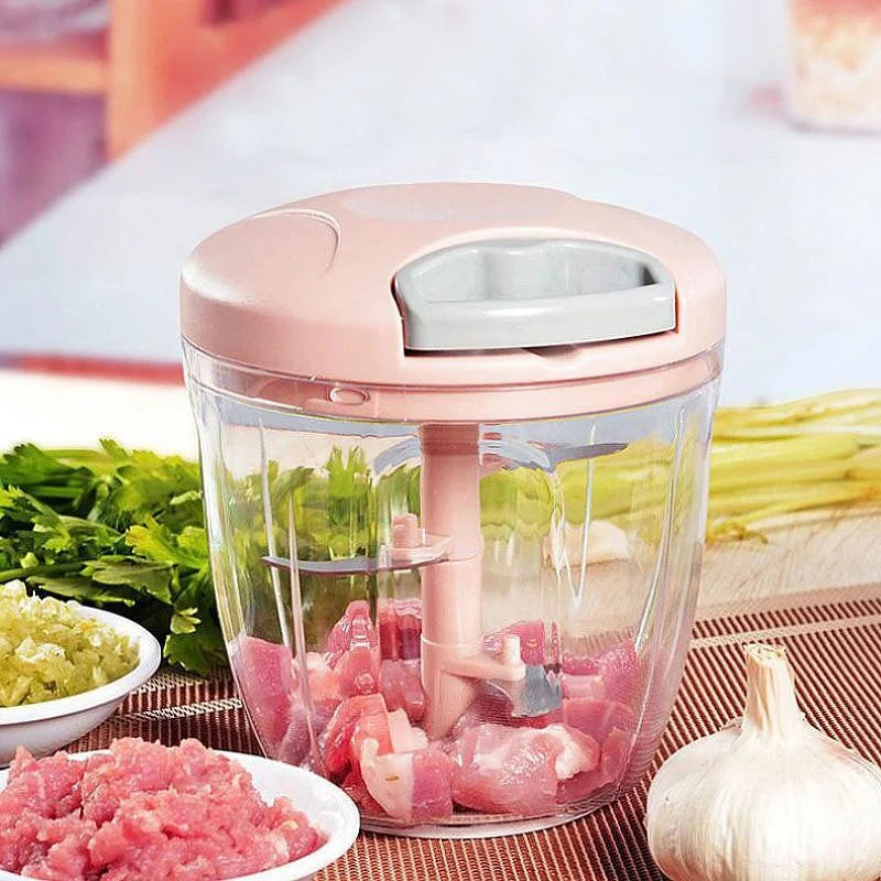 Manual Vegetable Chopper and Garlic Press – 500ml & 900ml Hand-Pull Food Cutter for Onion, Meat, Herbs, Fruit & More