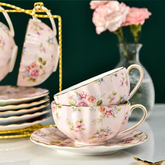 Rosavelle Floral Tea Cup and Saucer Set – Ceramic Coffee Cup