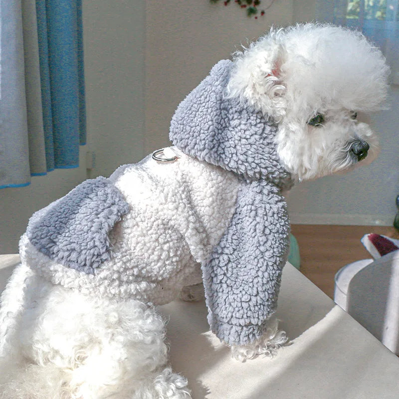 Fleece Dog Hoodie with Leash Attachment