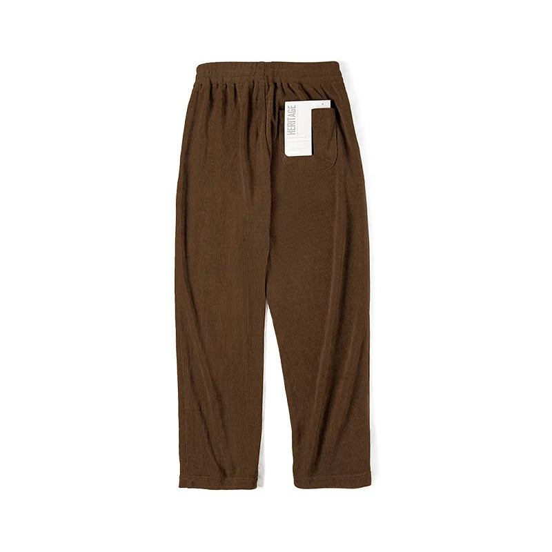 Rowan Men’s Straight Leg Corduroy Trousers – Relaxed Fit Elastic Waist Smart Casual Trousers