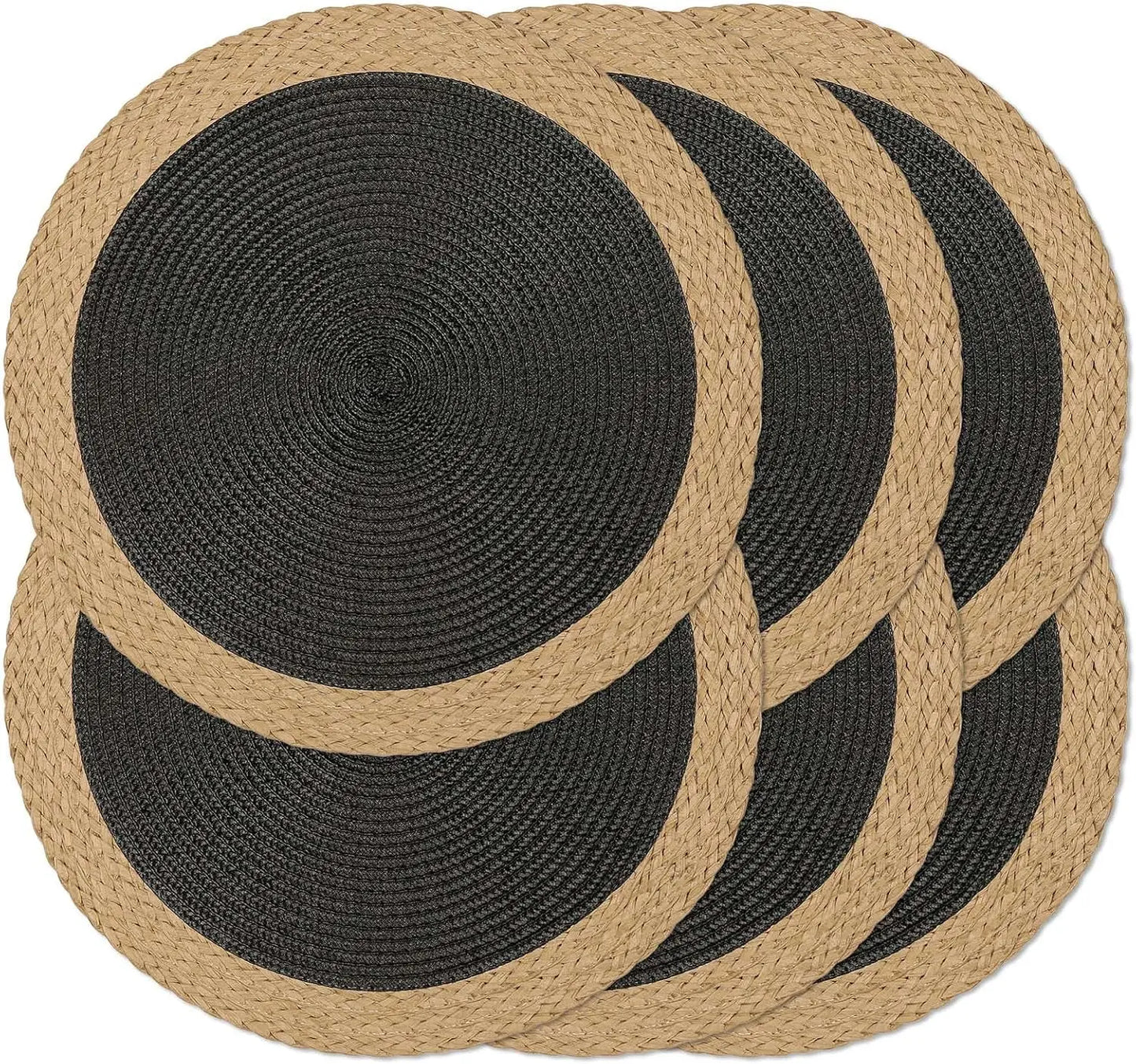 Two Tone Round Braided Placemats – 6 Piece Table Mat Set 38cm Woven Dining Placemats for Kitchen Table Setting and Home Décor