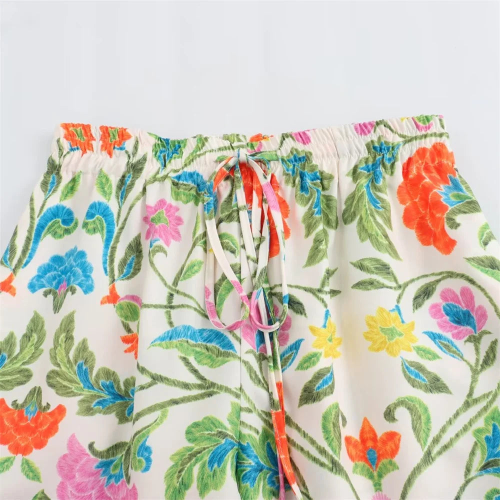 Auretta Floral Co-Ord Set – Long Sleeve Shirt and Wide Leg Trousers Two-Piece in Multi-Colour Print