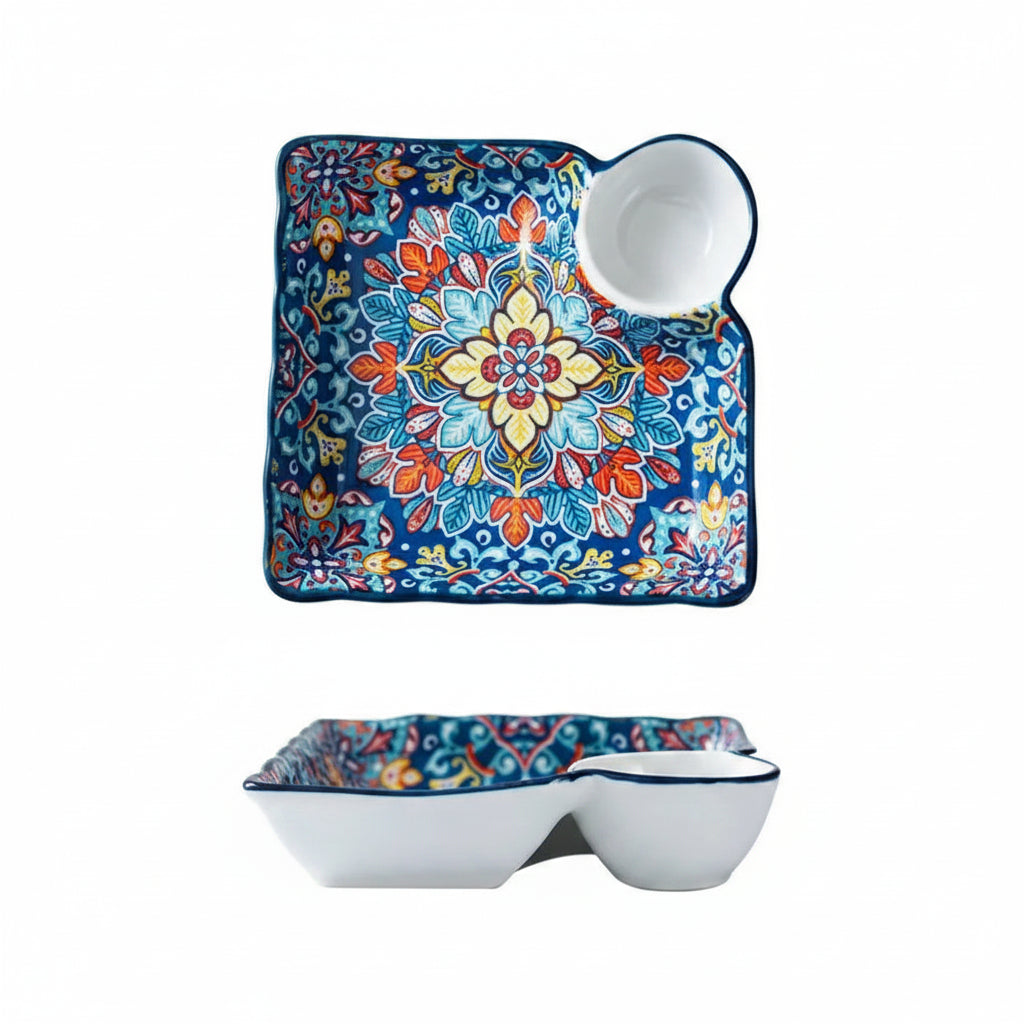 Zareli Ceramic Serving Dish with Sauce Holder – Tapas Plate for Table Serving