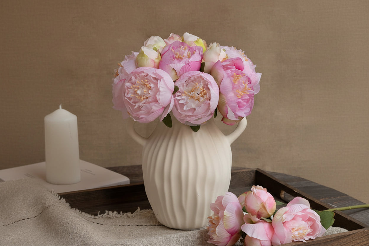 Peony Bloom Bundle – Silk Faux Peony Flower Bouquet for Vase Arrangements, Wedding Flowers and Home Décor