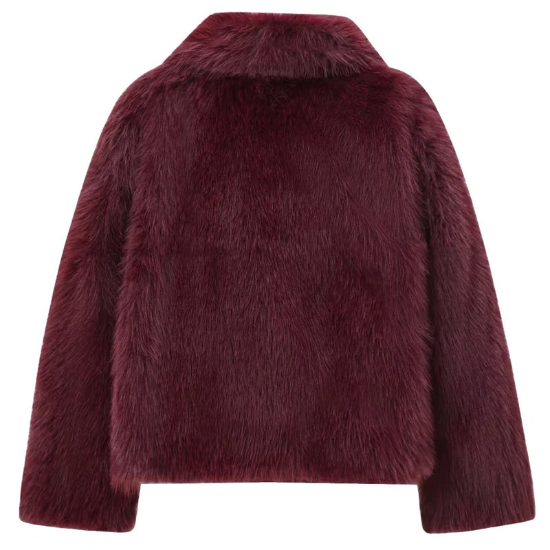 Velvessa Faux Fur Cropped Jacket – Soft Plush Winter Coat in Claret, Brown, Leopard, Black, Grey & White