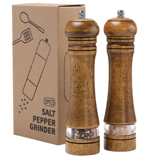 Premium Wooden Salt and Pepper Grinder Set – Adjustable Ceramic Mill with Clear Acrylic Window