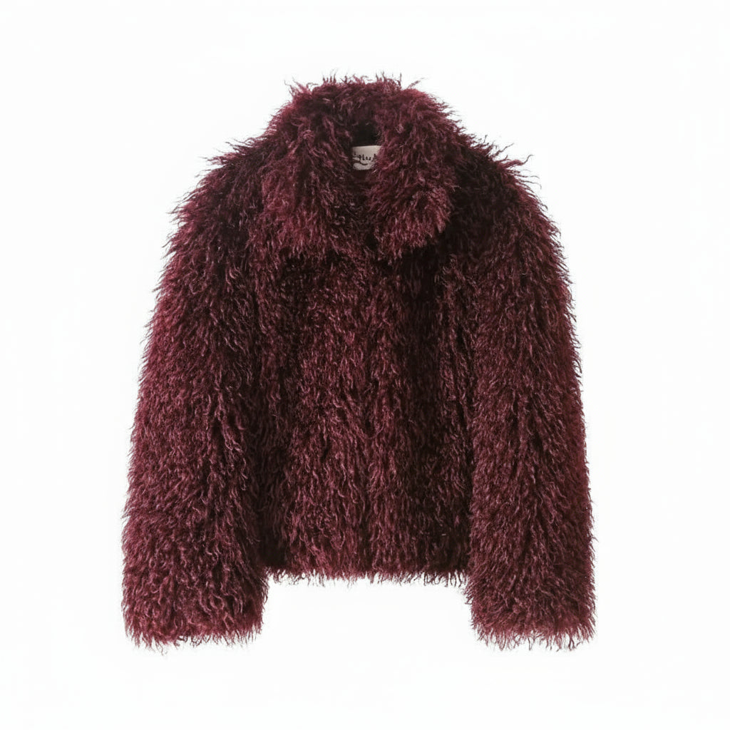 Calverra Shaggy Faux Fur Cropped Jacket – Women’s Luxury Fluffy Winter Coat and Statement Outerwear
