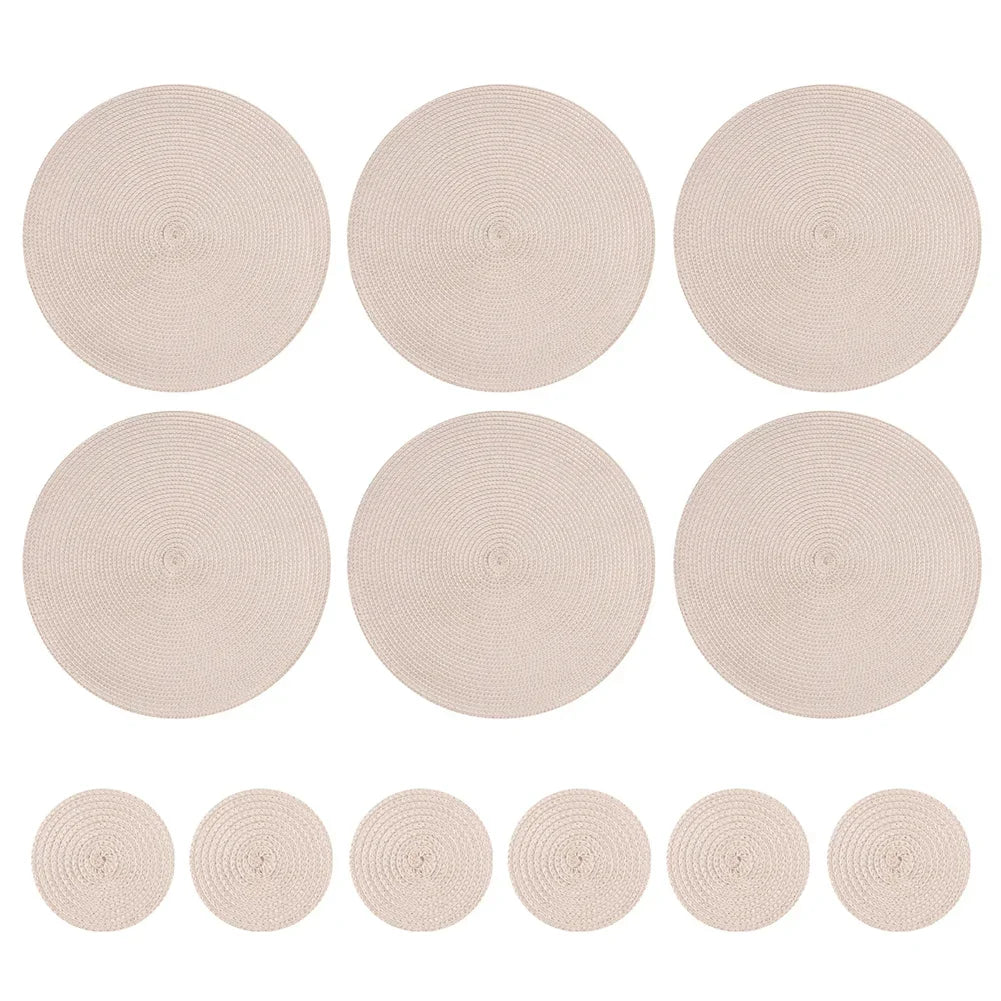 Woven Round Placemats and Coasters Set – 6-Piece Dining Table Mats