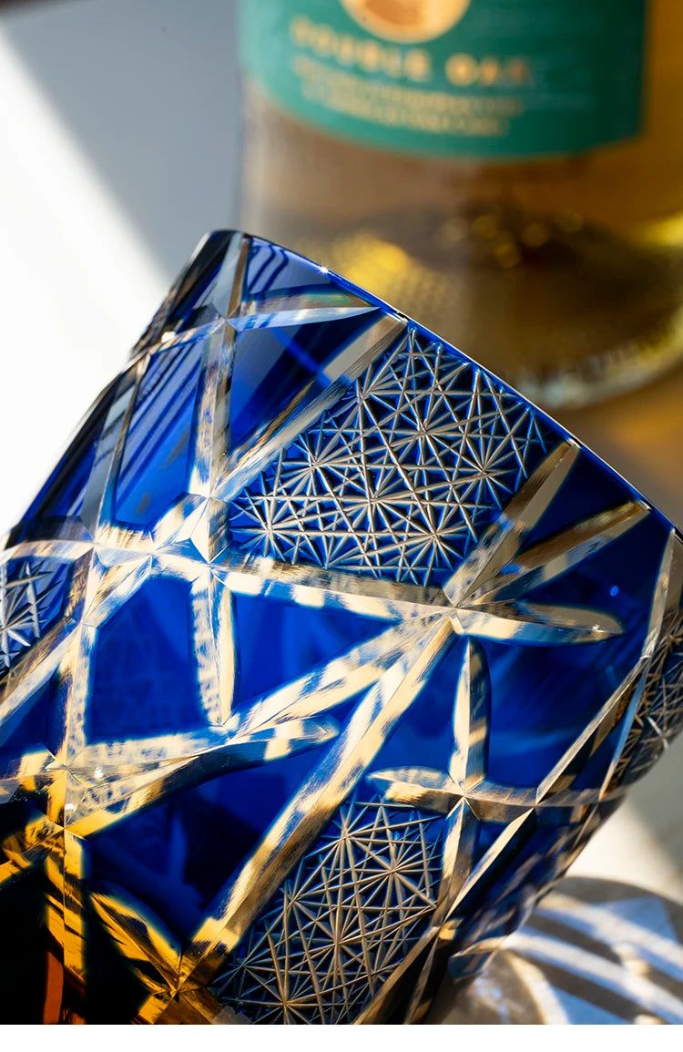 Edo Kiriko-Inspired Hand-Cut Whisky Tumbler – Japanese Crystal Glass Old Fashioned Cup 250ml Luxury Barware Gift