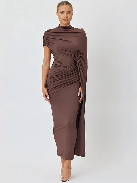 Zarelia One-Shoulder Draped Occasion Maxi Dress – Wedding Guest & Eveningwear Outfit in Short or Long Length