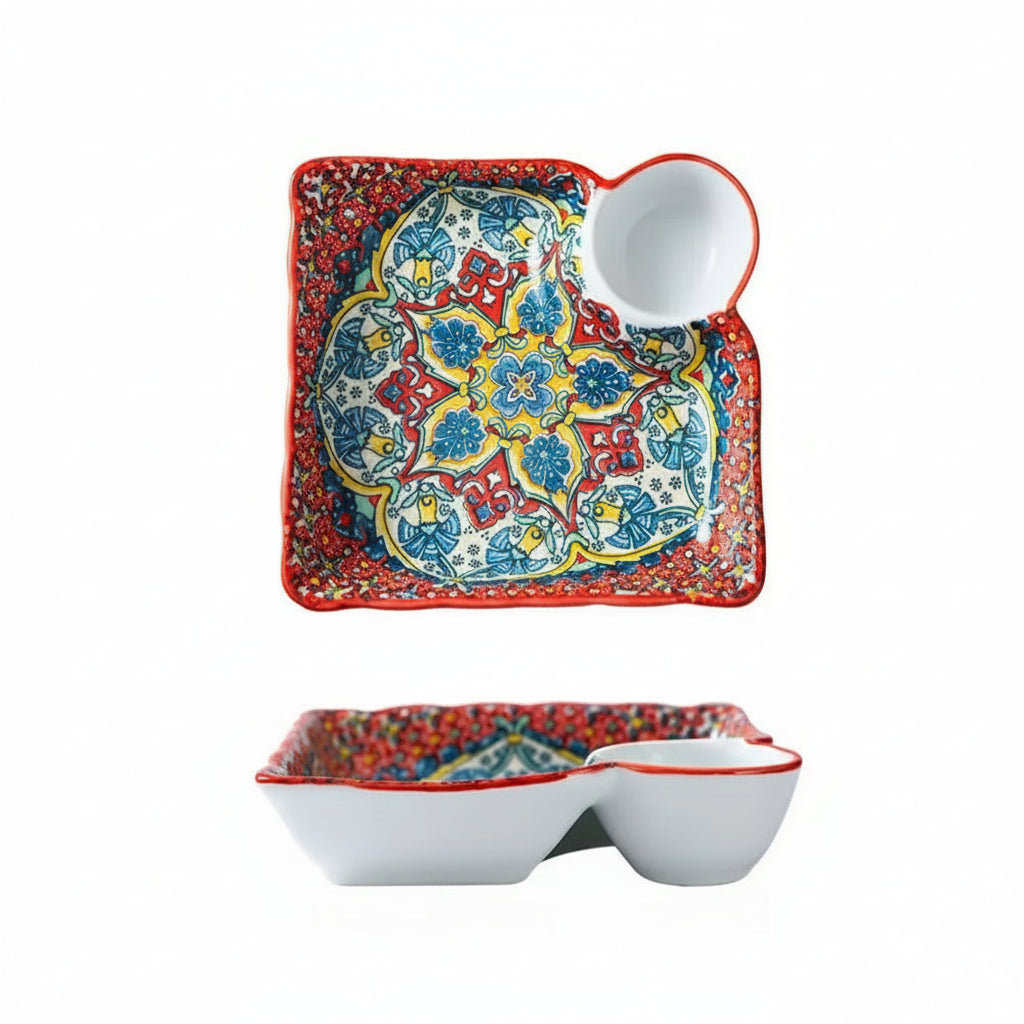 Zareli Ceramic Serving Dish with Sauce Holder – Tapas Plate for Table Serving