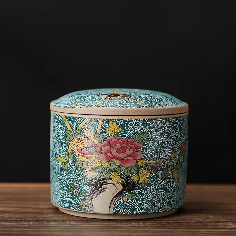 Meadow Ceramic Tea Caddy with Lid – Sealed Storage Jar