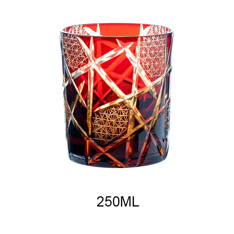 Edo Kiriko-Inspired Hand-Cut Whisky Tumbler – Japanese Crystal Glass Old Fashioned Cup 250ml Luxury Barware Gift
