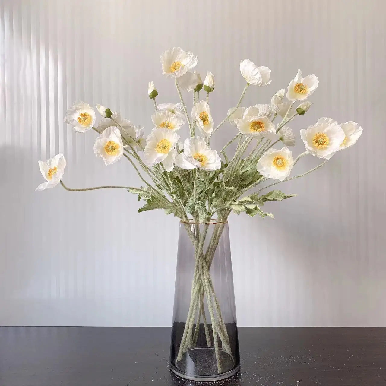 Meadow Poppy Stem Bundle – Silk Poppy Flower Stem with 3 Blooms and 1 Bud for Vase Arrangements and Home Styling