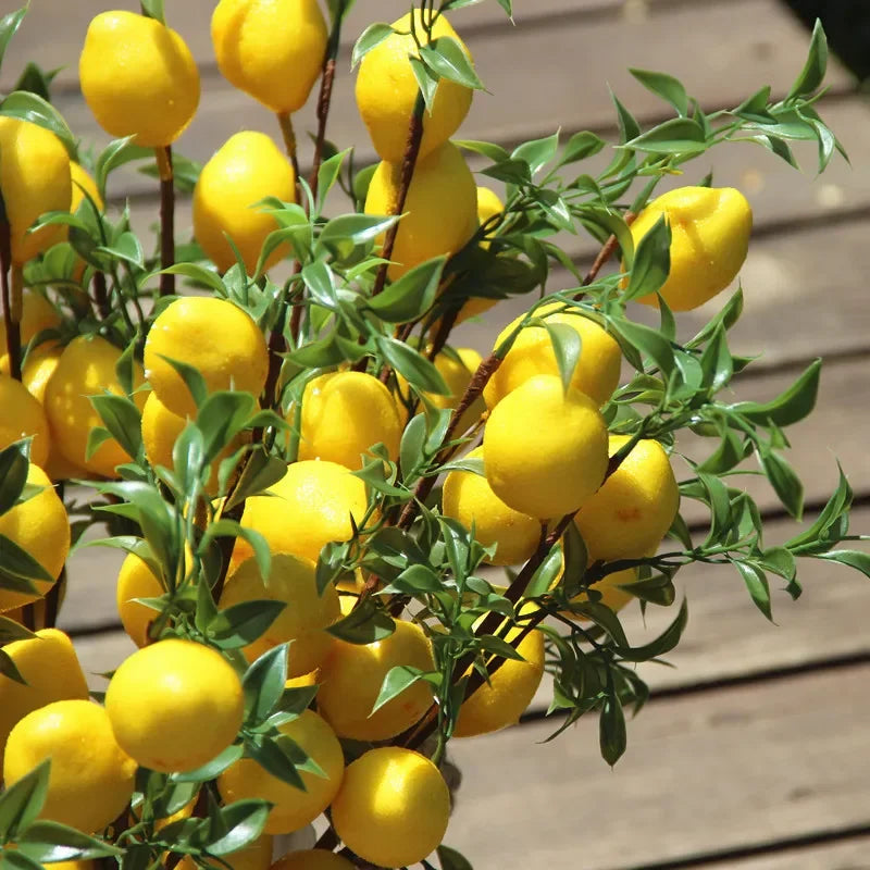 Citrus Grove Lemon Stem – Decorative Lemon Branch with Green Leaves for Vase Arrangements and Kitchen Styling