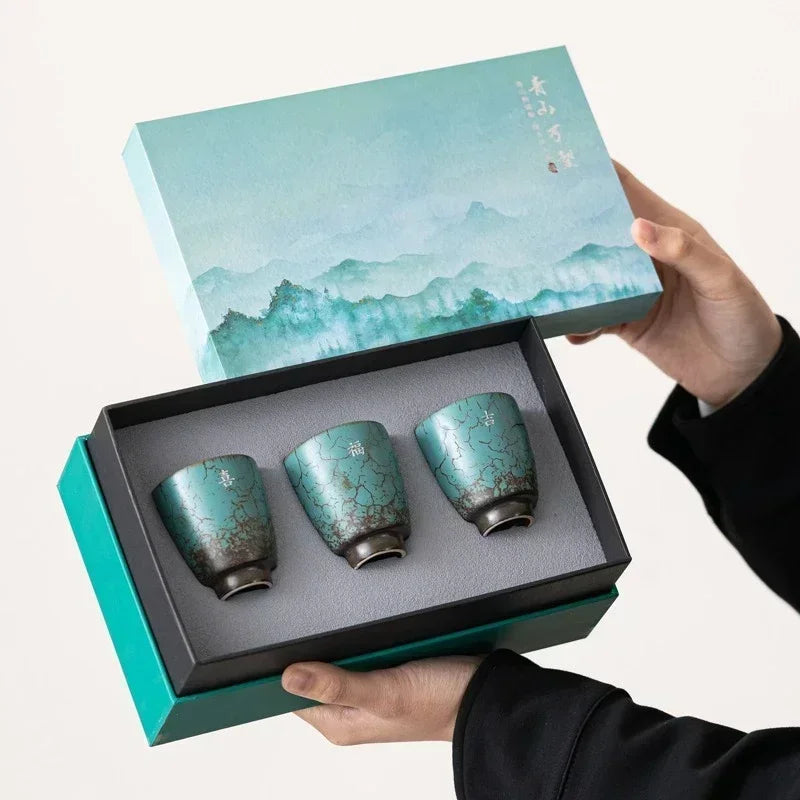 Seiryu Glazed Ceramic Tea Cup Gift Set – Espresso Cups with Gift Box for Coffee, Tea Serving and Modern Tableware