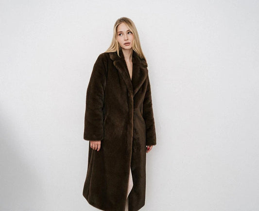Carmen Brown Luxe Faux Fur Long Coat – Elegant Outerwear
