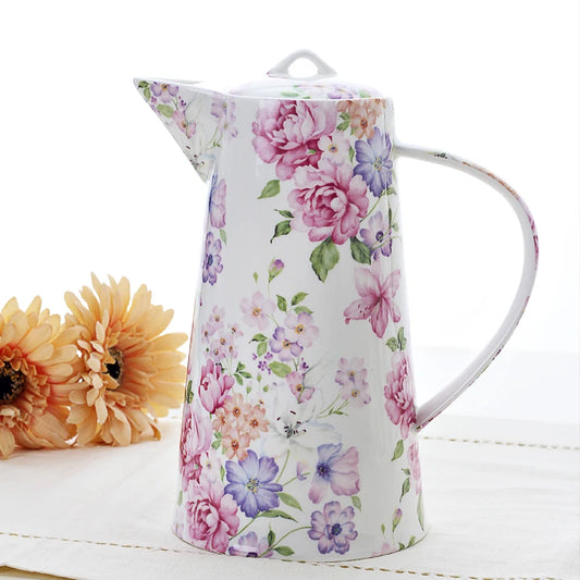 Rosemere Countryside Floral Teapot and Jug – Ceramic Water Pitcher with Lid Vintage Style Tea Coffee Serving Jug Tableware